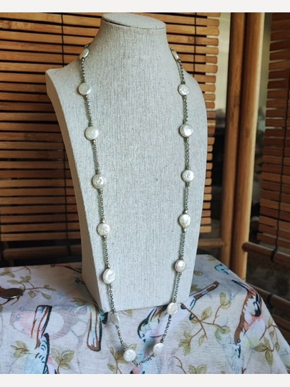 LUCKY Brand Pitted Blister Real? Coin Pearls Wire Wrapped Silver Tone Necklace